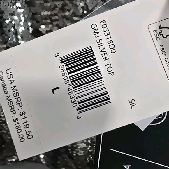 Volcom X Georgia May Jagger Shirt Womens Large All Over Sequin Silver Topper - Picture 8 of 11